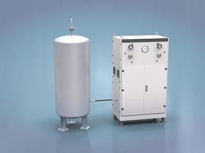 Industrial Equipment System With Vertical Cylindrical Storage Tank And Control Cabinet Panel 3d model
