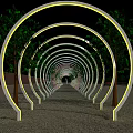 Decorative Activity Passageway With Arched Structures Yellow Lighting And Green Trees 3d model