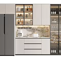 Modern Kitchen Interior With Glass Door Wine Cabinet Wine Bottles And Glasses