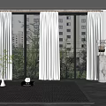 White Sheer Curtains Decorating Large Black Framed Glass Windows Modern Interior With Plants And Rug