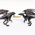 Two Mythical Dragons With Spread Wings Facing Each Other In Stance