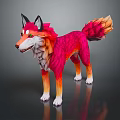 Colorful Fantasy Fox Game Movie Character With Pink Orange Fur Green Eyes And Black Ears