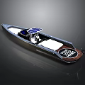 Modern Boat Exterior Design With Blue Seats White Deck And Stern Logo