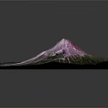 3D Volcano Terrain Model With Square Base Green Vegetation And Purple Lava Traces