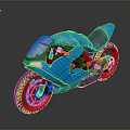 Sleek Modern Blue Motorcycle With Black Seat Red Rims And Stylish Design