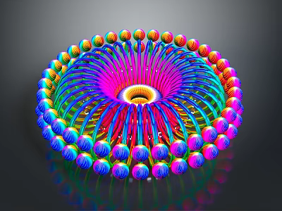 Vibrant Circular Structure With Colorful Spheres Radial Lines And 3D Art Design 3d model