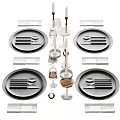 Elegant Modern Dinnerware Set with Black Plates Silver Cutlery Wine Glasses Candle Holders and Placemats