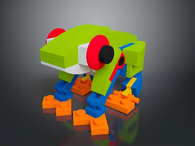 Colorful Green Frog Shaped Toy Made Of Interlocking Building Blocks With Red Eyes 3d model