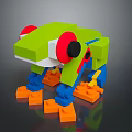 Colorful Green Frog Shaped Toy Made Of Interlocking Building Blocks With Red Eyes