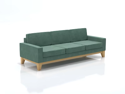 Modern Green Three Seater Sofa Upholstered With Wooden Legs Minimalist Design 3d model