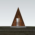 Large Rusted Triangular Metal Road Facility In Wheat Field With Person Standing Beside