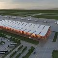 Airport Aerial View Plan With Terminal Building Roof Design Tarmac Airplanes Parking Lot And Greenery