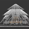 Spacious White Multi Layered Outdoor Tent With Transparent Roof Panels And Wooden Bar Counter