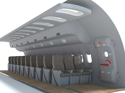 Airplane Cabin Interior With Seats Overhead Bins And Exit Door 3d model