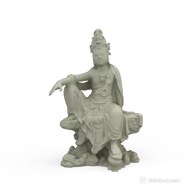 Stone Carved Seated Bodhisattva Sculpture with Intricate Robe Folds and Ornate Base Design 3d model 