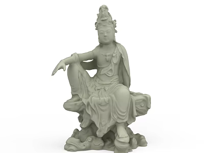 Stone Carved Seated Bodhisattva Sculpture with Intricate Robe Folds and Ornate Base Design 3d model