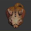Game Movie Fantasy Monster Character With Orange Body Red Dragon Horns Sharp Fangs Scaly Skin
