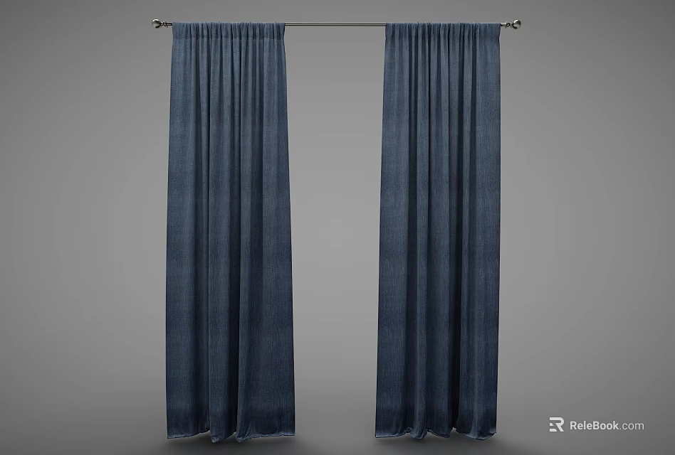 Navy Blue Floor Length Curtains With Thick Fabric For Modern Home Decor 3d model 