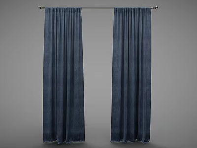 Navy Blue Floor Length Curtains With Thick Fabric For Modern Home Decor 3d model