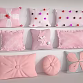 Pink Decorative Pillows With Polka Dots Bowknot Flower Shapes And Lace Trim