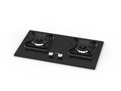 Black Glass Gas Hob With Two Burners And Control Knobs For Kitchen Use 3d model