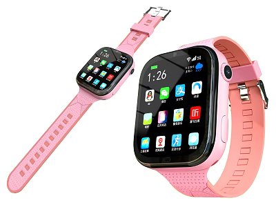 Kids Smartwatch with Pink Strap Colorful App Icons and Digital Time 3d model