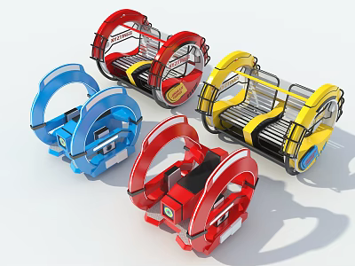 Colorful Children Amusement Rides With Red Blue Yellow Frames And Seats 3d model