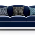 Navy Blue Three Seater Sofa With Studded Arms And Patterned Pillows Modern Design 3d model