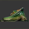 Green Dinosaur Model With Colorful Head Resting On Green Base Platform 3d model