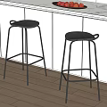 Modern Black Bar Stools With Metal Frame And Backrest For Kitchen Bar Area 3d model