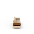 Modern Beige Sofa With Attached Wooden Side Table And Metal Legs