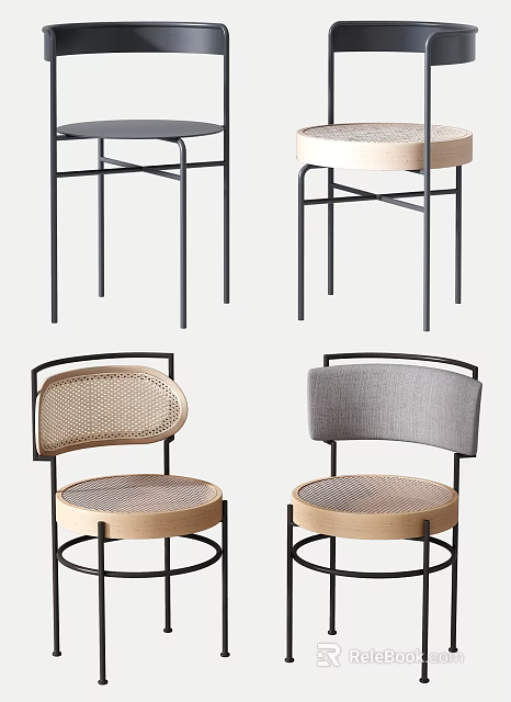 Stylish Modern Accent Chairs With Metal Frame Woven Seat And Gray Fabric Backrest 3d model 