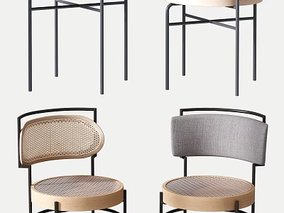 Stylish Modern Accent Chairs With Metal Frame Woven Seat And Gray Fabric Backrest 3d model