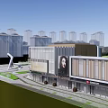 Modern Commercial Street With Contemporary Buildings Plaza And Green Pedestrian Areas