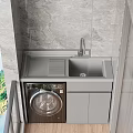 Gray Laundry Cabinet With Sink Countertop And Washing Machine By Window