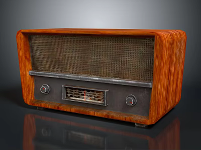 Vintage Electronic Radio With Wooden Case Metal Grille And Control Knobs 3d model