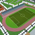 Scenic Garden Landscape With Stadium Track Football Field Grandstand And Trees