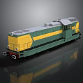 Green and Yellow Diesel Train Model on Dark Reflective Surface with Detailed Design