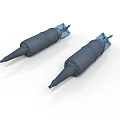 Two Black Conical Military Weapon Components With Blue Connecting Parts