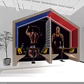 Gym Lounge Interior Design Featuring Hexagonal Structure Fitness Posters Yellow Cushions And Green Plant