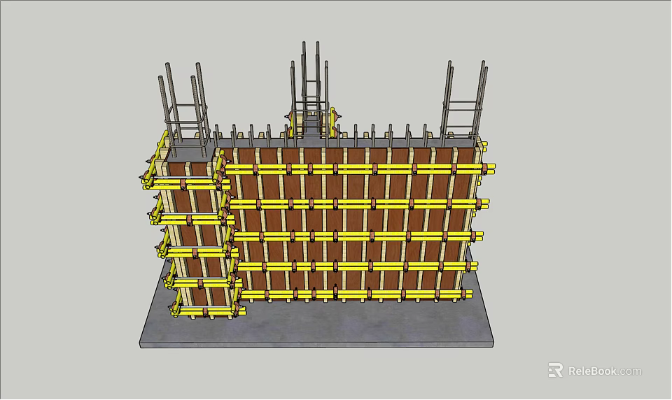 Building Exterior Wall Under Construction With Scaffolding And Formwork Support Structure 3d model 
