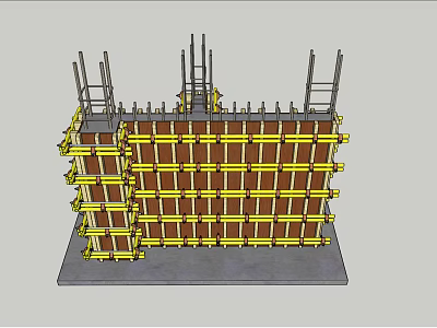 Building Exterior Wall Under Construction With Scaffolding And Formwork Support Structure 3d model