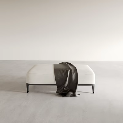 Modern Minimalist White Ottoman With Dark Blanket On Light Floor And Wall 3d model
