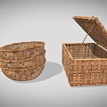 Handwoven Wicker Storage Box and Stacked Baskets for Household Use