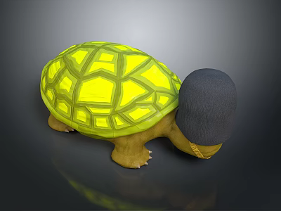 3D Rendered Turtle With Yellow Shell And Grid Pattern Black Head And Brown Body 3d model