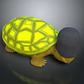 3D Rendered Turtle With Yellow Shell And Grid Pattern Black Head And Brown Body