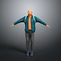 Man With Open Green Jacket Glasses Gray Pants Blue Shoes And Arms Outstretched