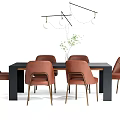 Modern Black Dining Table Set With Brown Leather Chairs And Metal Legs