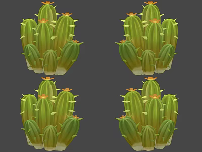 Decorative Green Cactus Bonsai Plant With Clustered Stems And Yellow Tips 3d model