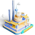 Shanghai Themed 3D Model Featuring Traditional Modern Architecture Yellow Roof Steamer Bun And Clouds